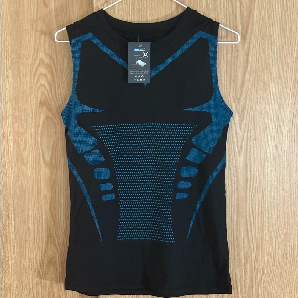 NWT Cool Max Black and Blue Graphic Breathable Athletic Tank Top